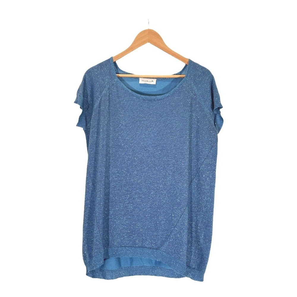 Rosemunde Copenhagen Blue Glitter Blouse Viscose Blend Short Sleeve Scoop Neck L